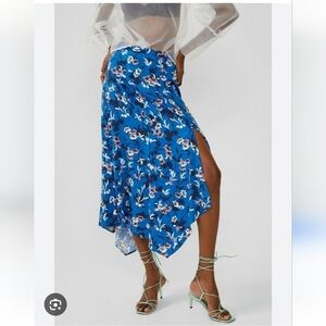 ZARA | Floral Printed Skirt Satin Slit Maxi Blue sz XS